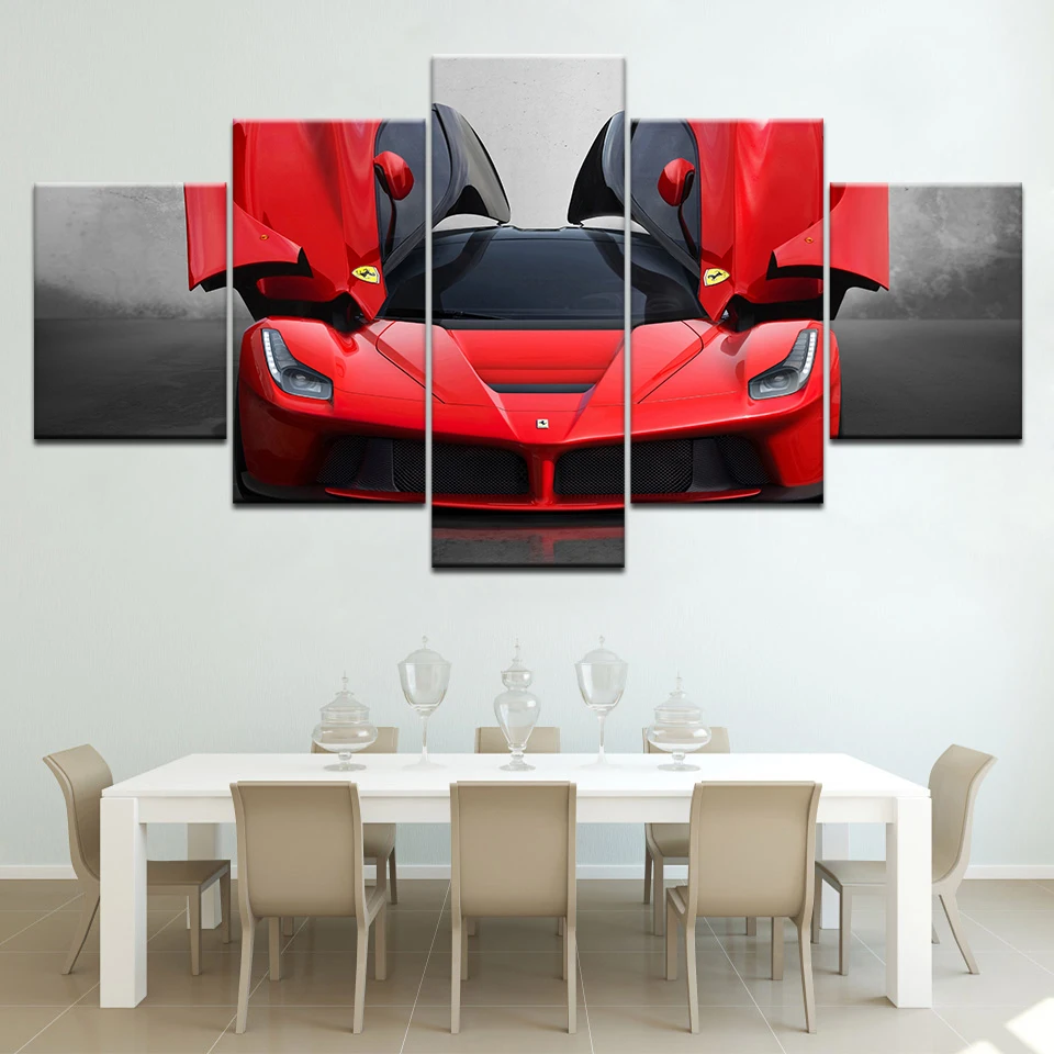 

Canvas Painting On Wall 5 Piece Art Luxury Flashy Red Sports Car Poster Picture HD Print Cuadros Decor Living Room Frame Artwork