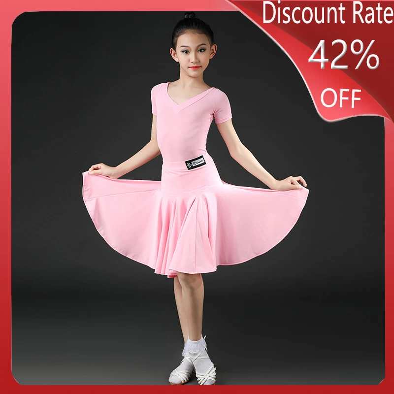 

New Girls Latin Dance Skirt Ballroom Cha Cha Salsa Tango Skirts Kid Child Latin Dance Split Dress With Leotard And Skirt DQS4101