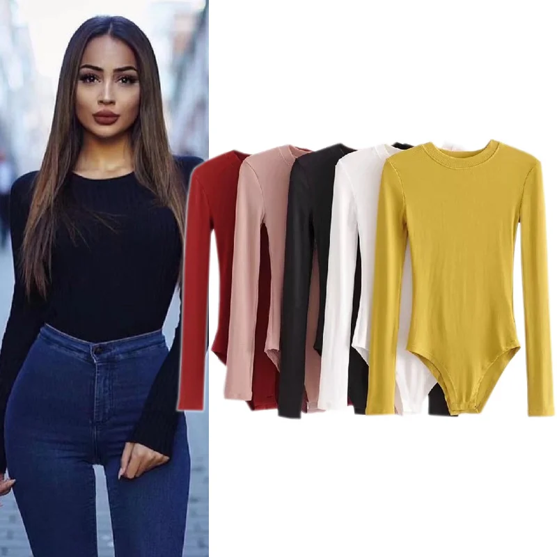 

Новинка весна-осень в европейском и американском стиле однотонная облегающая футболка с круглым вырезом и длинными рукавами женская облег...