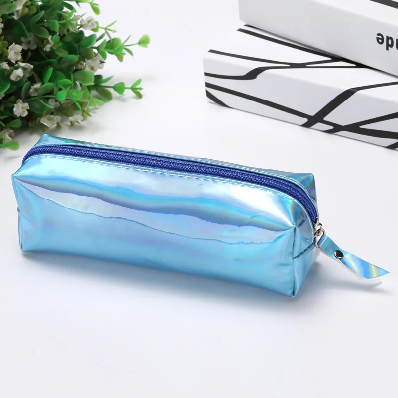 Синий New laser pencil bag Simple ladies cosmetic bag cylinder storage bag male and female students stationery pencil bag CL-19222 - Цвет: Синий