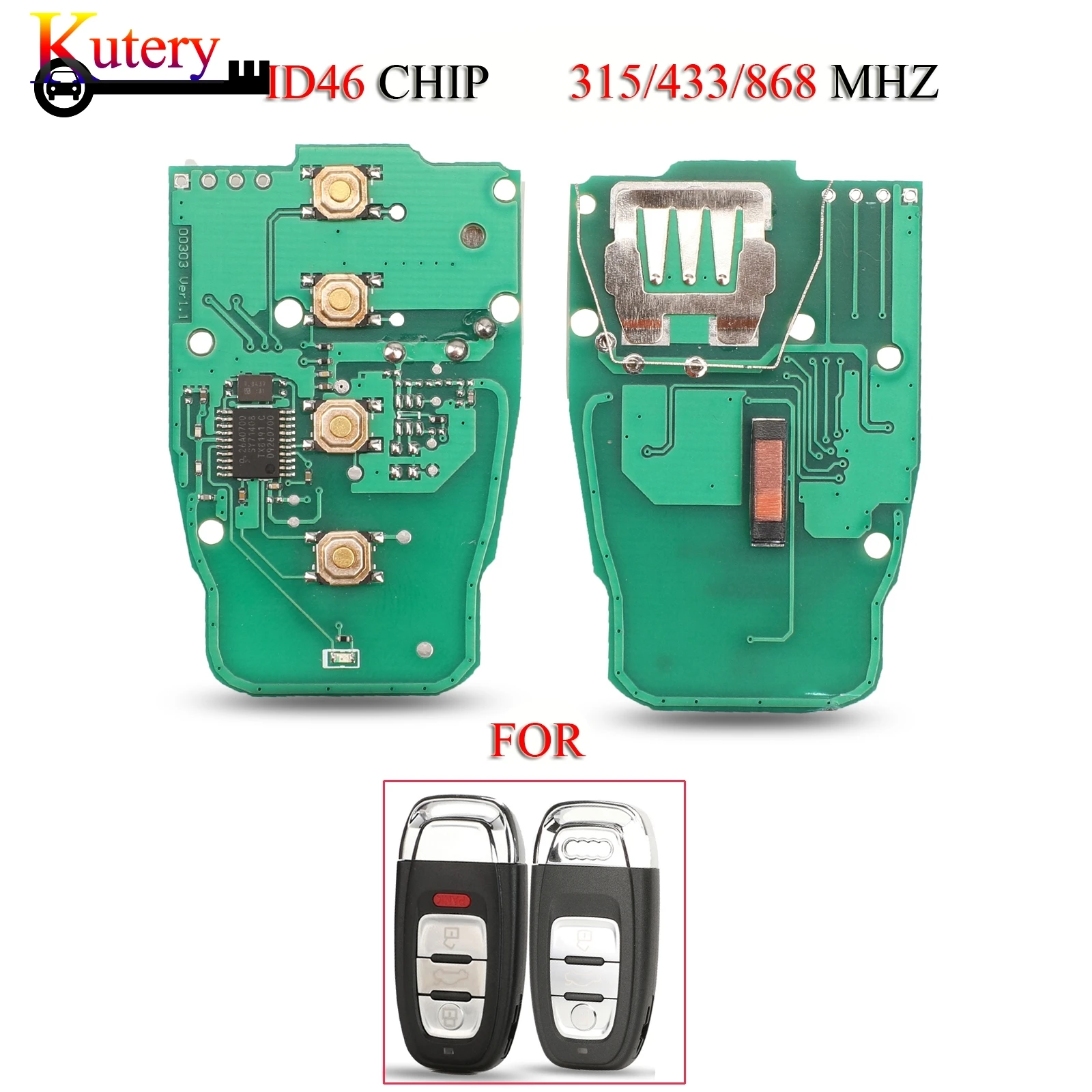 

Kutery 10pcs/Lot Remote Car Key Circuit Board For Audi Q5 A4L A5 A6 A7 A8 RS4 Keyless Go 3/4 Buttons 315MHz/433MHZ/868MHZ