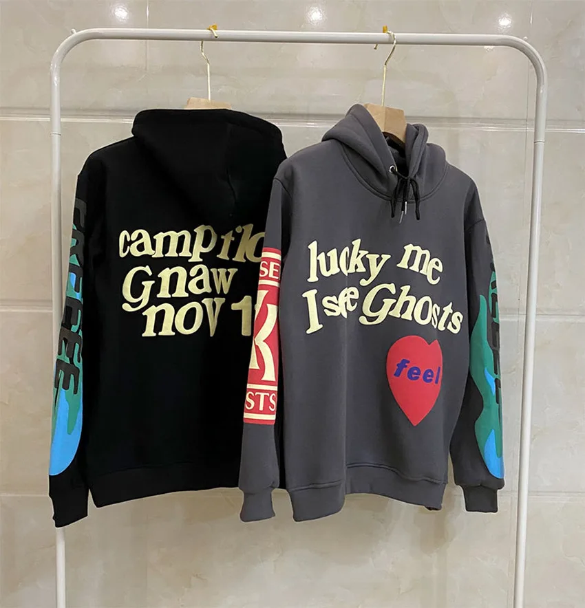 

Худи LUCKY ME I SEE GHOST для мужчин и женщин, худи Kanye West Kid Cudi, Детские свитшоты с принтом призраков, пуловеры с пенным принтом