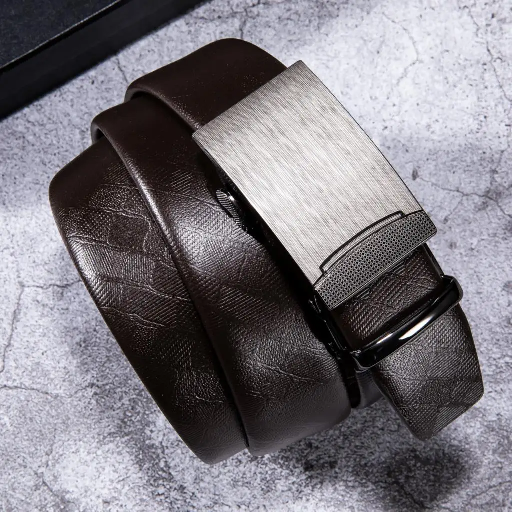 Роскошные серебряные автоматические пряжки мужские ремни коричневый воловья