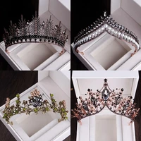 baroque black crystal pearl bridal tiaras crown rhinestone pageant diadem bride headband wedding hair accessories tiara de noiva