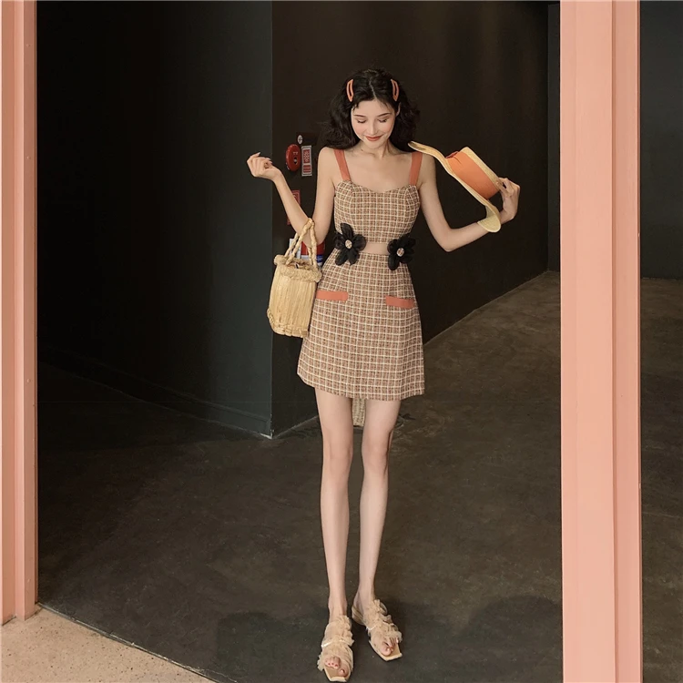 

DEIVOR Make 2020 new custom fabrics light much heavy retro flower dew waist strap dress