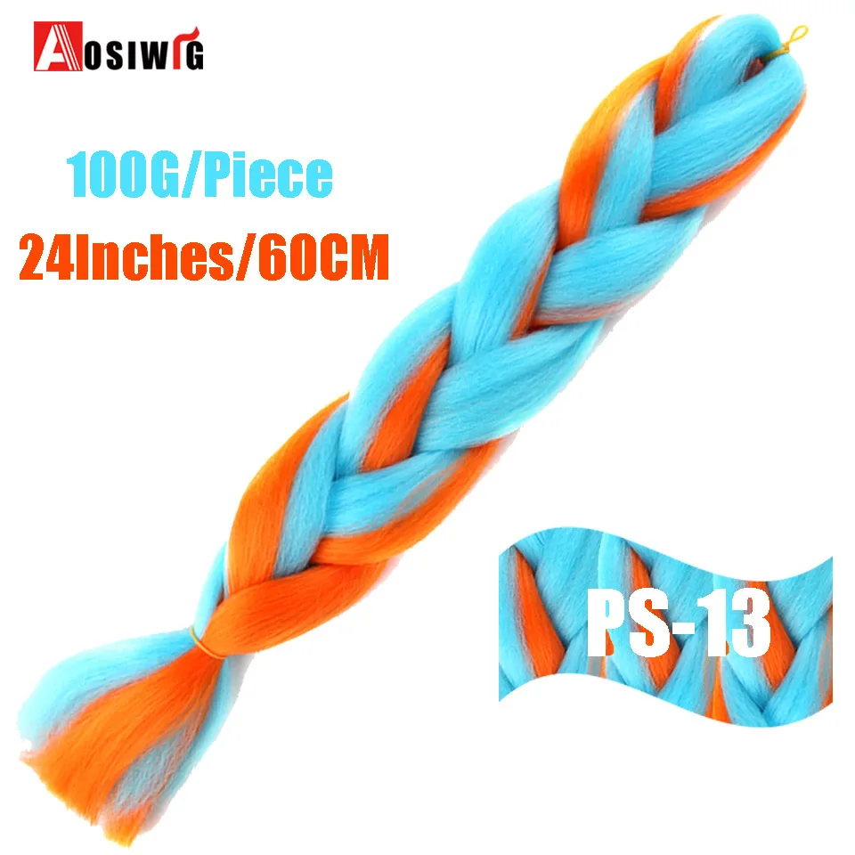 AOSIWIG, длинные плетеные волосы, 24 дюйма, огромные косички, 100 г/шт., синтетические, термостойкие, вязанные крючком, розовые, голубые, серые волосы для наращивания, африканские - Цвет: T4/613#