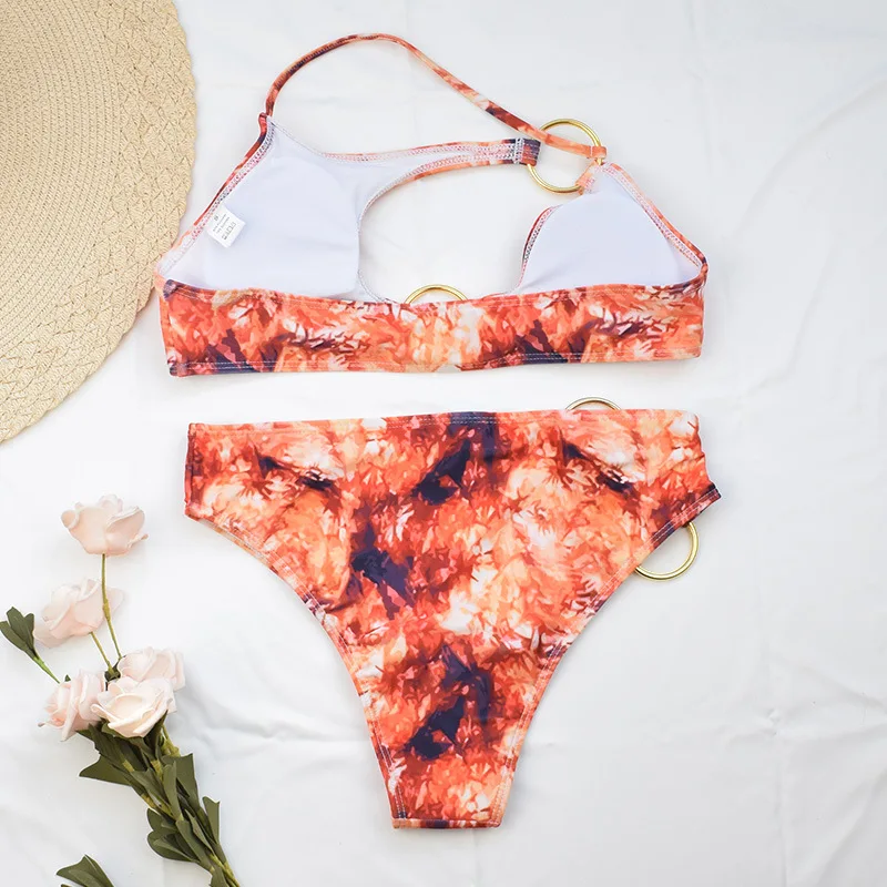 

YMYW Hot Selling New Two Piece Swimsuit Women Lron Ring Blooming Bathing Suit Women Beachwear 2 Colors Bikini