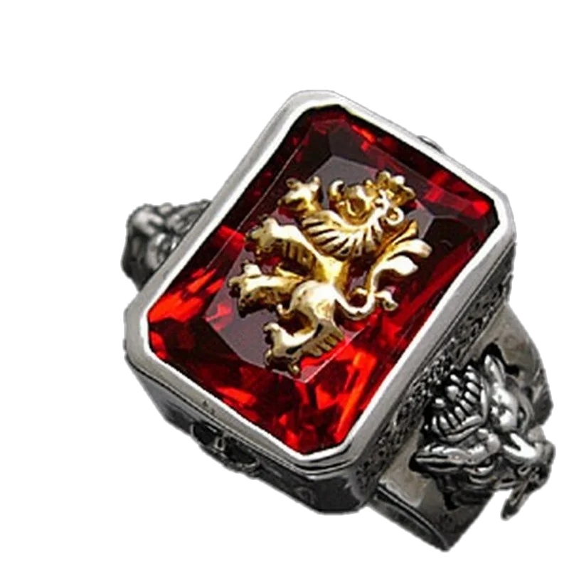 S925 чистое серебро, мужское кольцо со львом и драгоценным камнем, 925 серебряное кольцо для мужчин, тайское серебряное кольцо на указательный палец, мужское модное серебряное кольцо