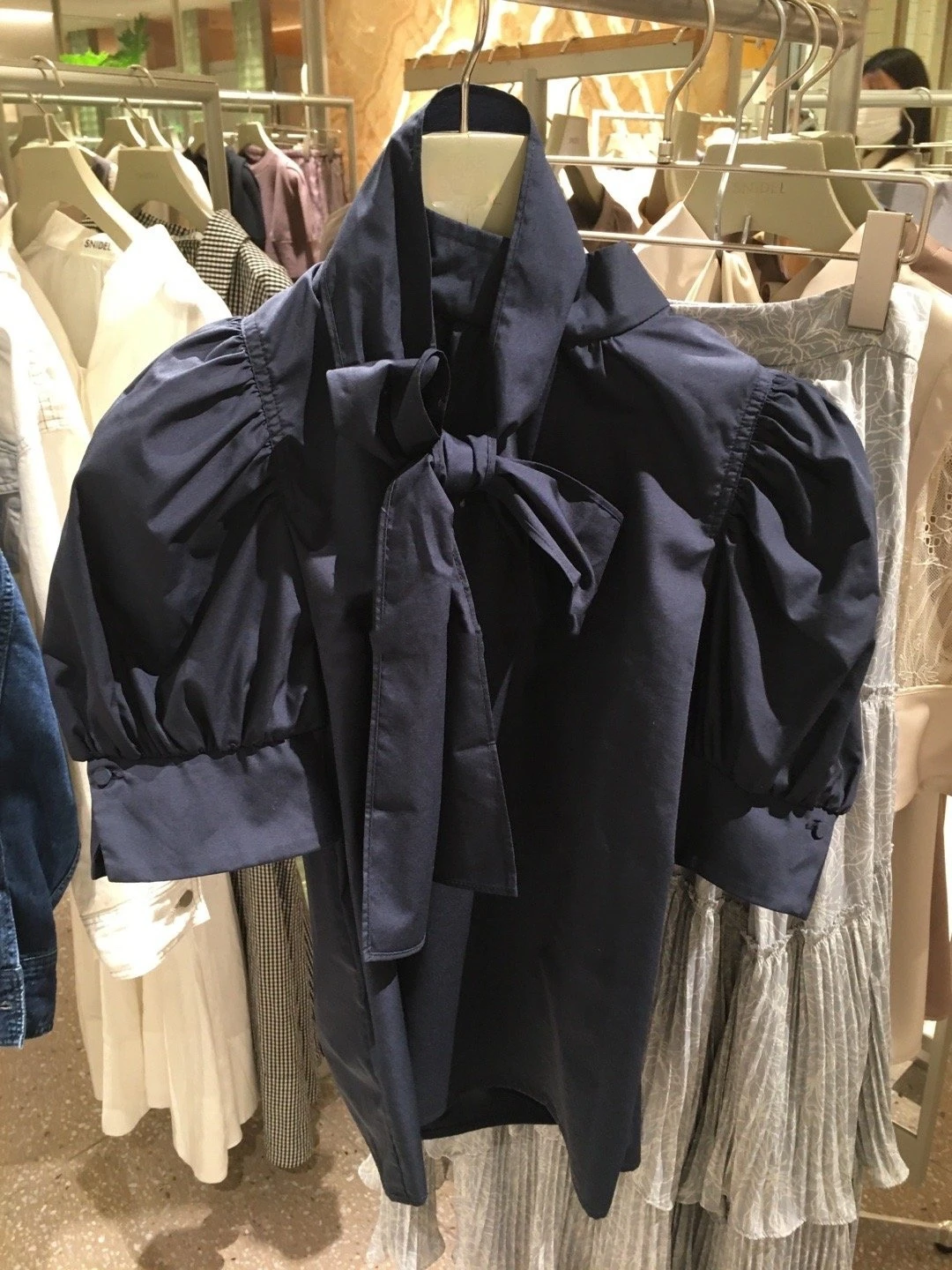 

Bowknot Stand Neck Puff Half Sleeve Solid Blouses 2021 Spring Summer Fresh Shirts Temperament Office Lady Women Tops