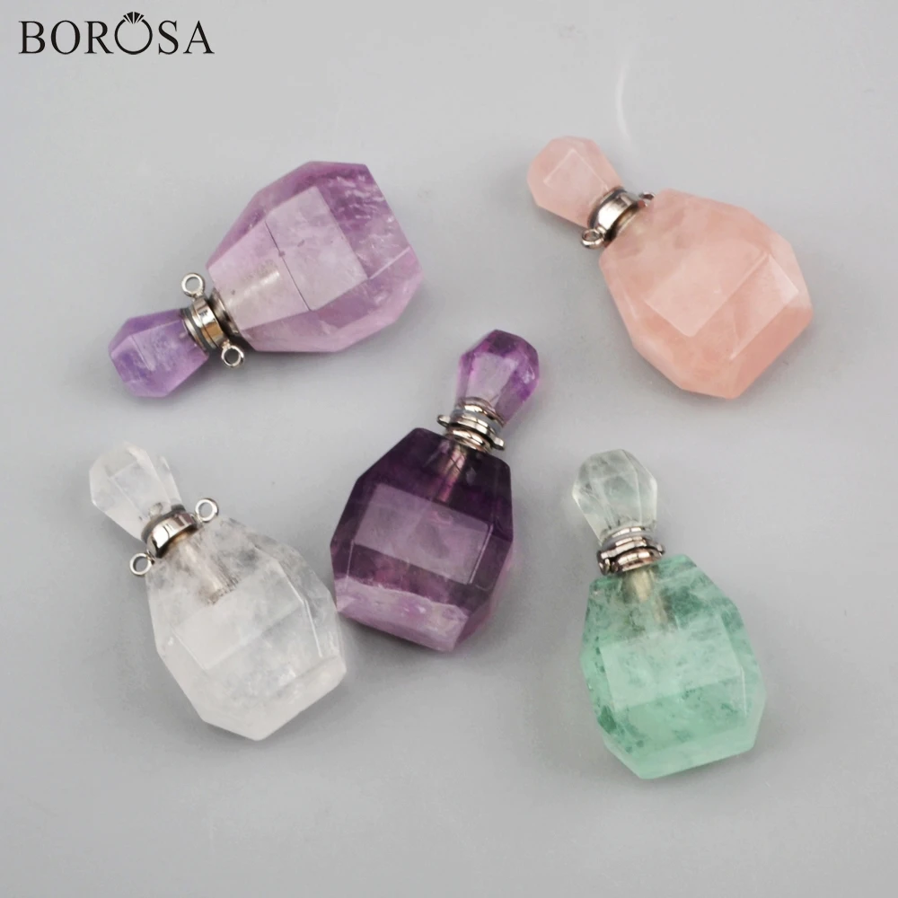 BOROSA multi-kind натуральный камень духи украшение с бутылочкой, 3 шт Серебряный Радужный флюорит аметисты духи Адаптер для установки на бутылку WX1197