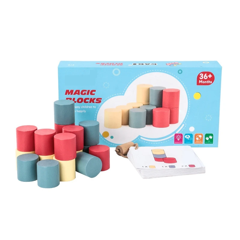 

Children Wooden Color Cylinder Blocks Building Blocks Educational Toy Creative Logic Style Stacking Game Wooden Toy Gift