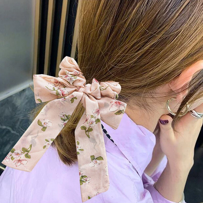 

Bohemian Floral Printed Ribbon Bow Hair Ropes Elastic Band Hair Rings Ponytail Holder Women Girls Colorful Fashion Hair Rings