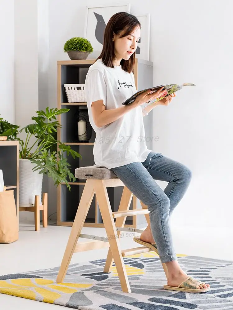 Складной стул из массива дерева креативный простой складной лестница кухонный