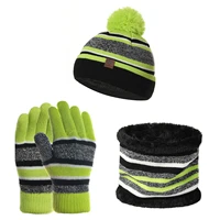 3pcset kids warm hats winter woolen yarn knitted pompom hat beanie neck scarf gloves soft cotton elastic set for baby girls boy