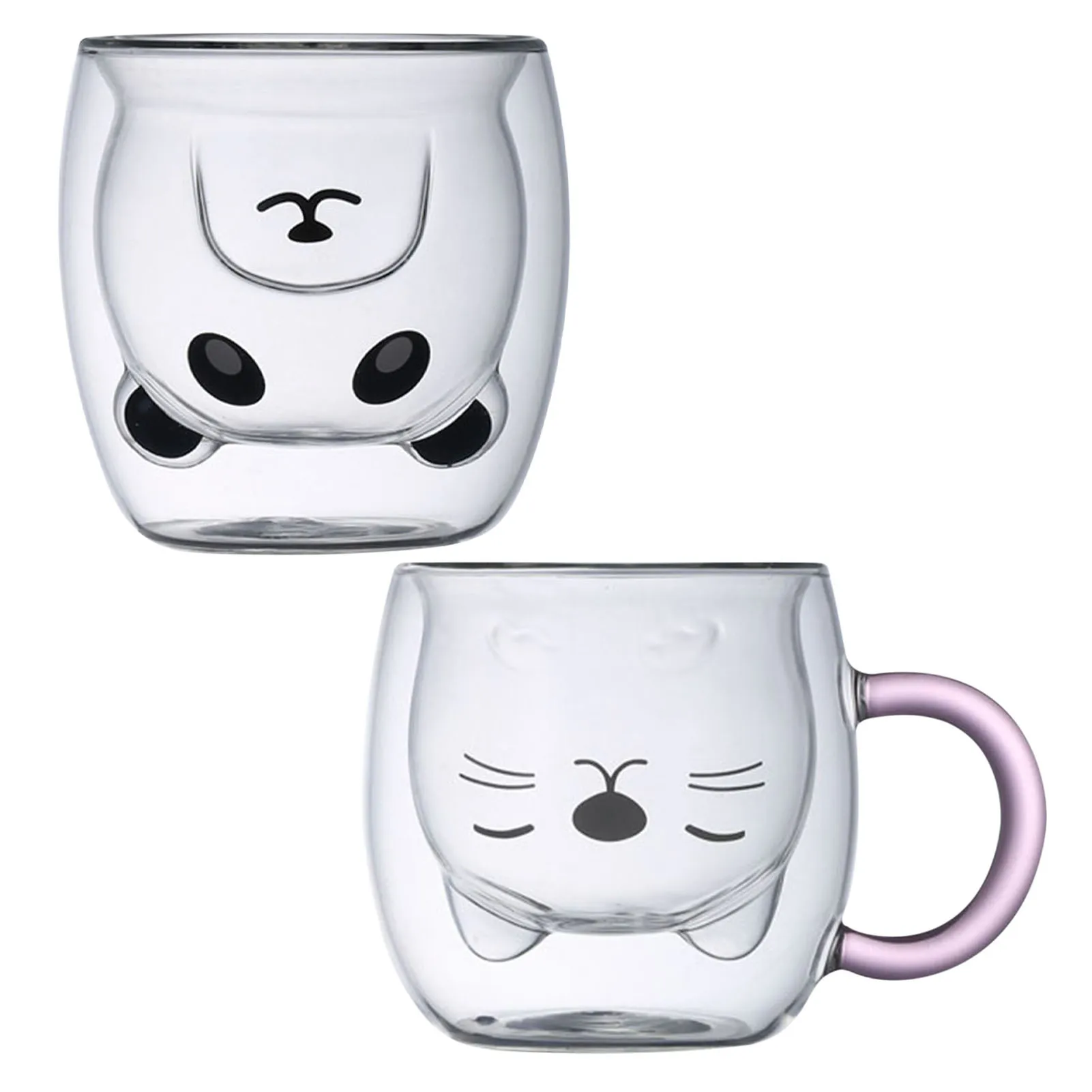 

Double-layer Cat Panda Shape Heat Resistant Glass Coffee Cup Transparent Tea Beer Coffee Water Cups Heat Preservation Cup Gift