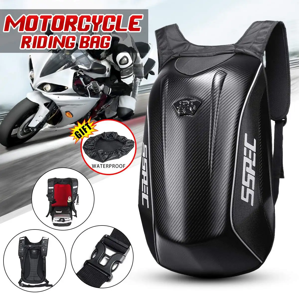 

Motorcycle Backpack Motocross Riding Racing Storage Bag Touring Luggage Bag Motorbike Bags Waterproof Reflective Carbon Fiber