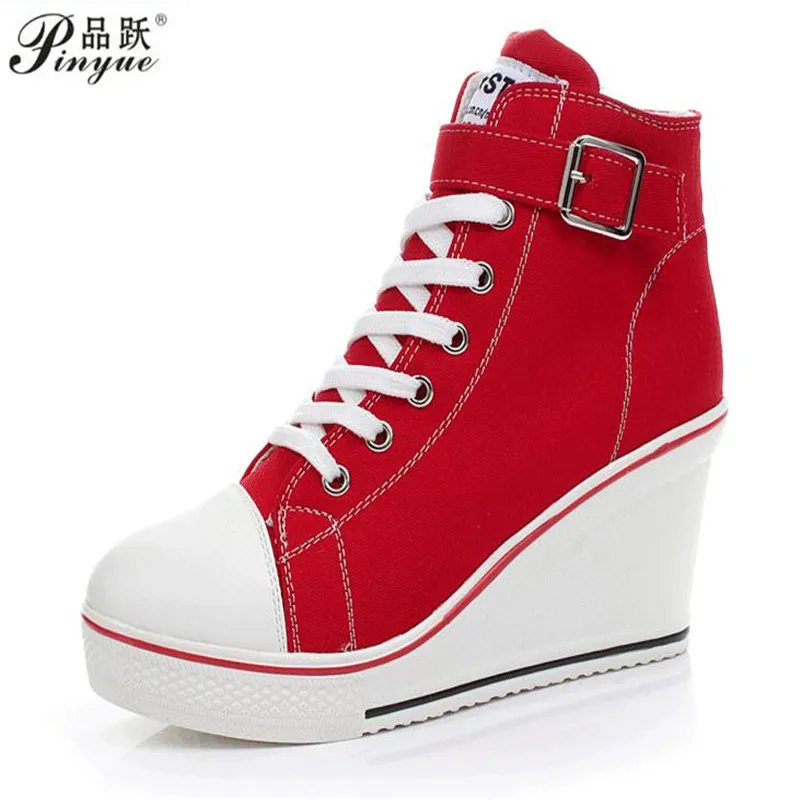 

hot Canvas Shoes Women Wedges High Top Platform Shoes Woman Casual Trainers Elevator Shoe High Heels Zapatos Mujer size 35--43