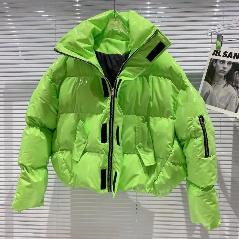 Новинка Зима 2021 нишевая цветная яркая лакированная хлопковая куртка на молнии с