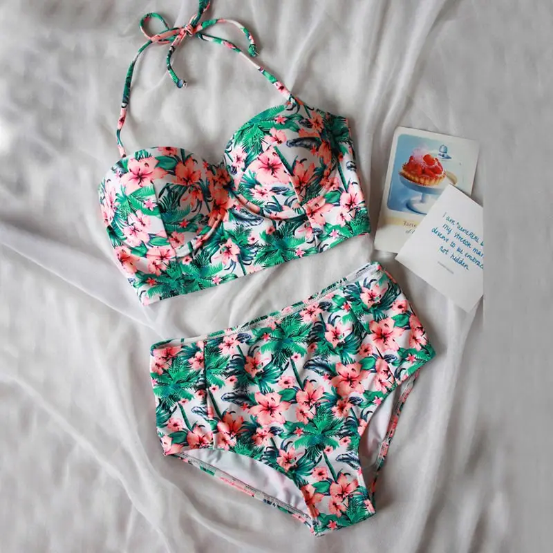 

High Waist Swimsuit 2021 Sexy Bikinis Women Swimsuit Push Up Swimwear Floral Print Bikini Set Bathing Suit Swim Wear