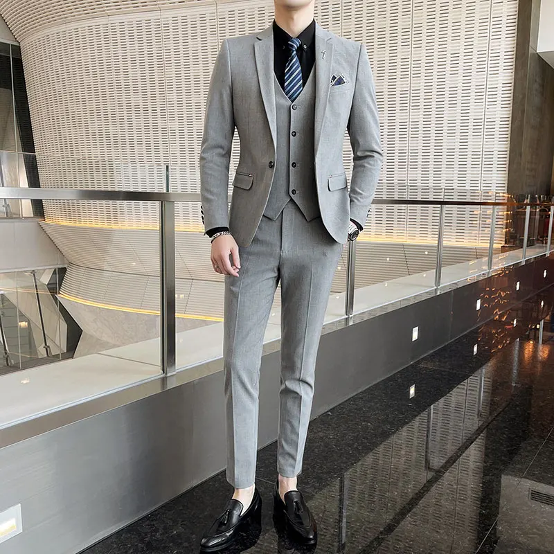 

(Jacket+Vest+Pants)Men fashion suits 3 Pieces Set Formal Slim Fit Tuxedo Prom Suit Male Groom/groomsman men wedding suits 2021