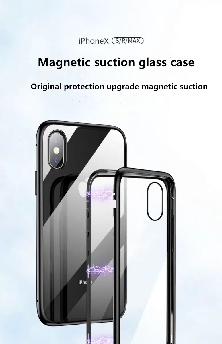 360 Magnetic Metal Phone Case For iphone 7 8 6 Plus Double Side Glass X XR XS MAX 6S plus 9H tempered glass Cover |