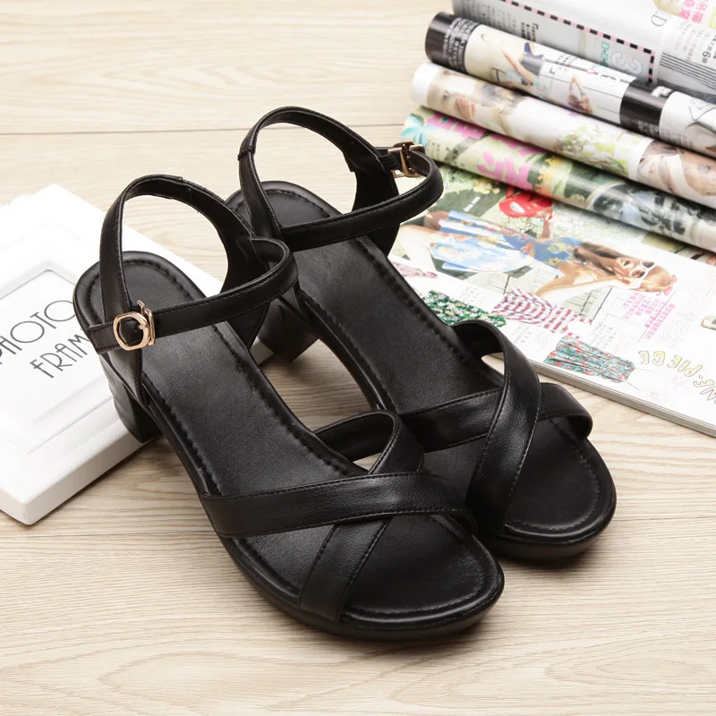 

Genuine Leather Women's Shoes Waterproof Platform Coarse heel Flower