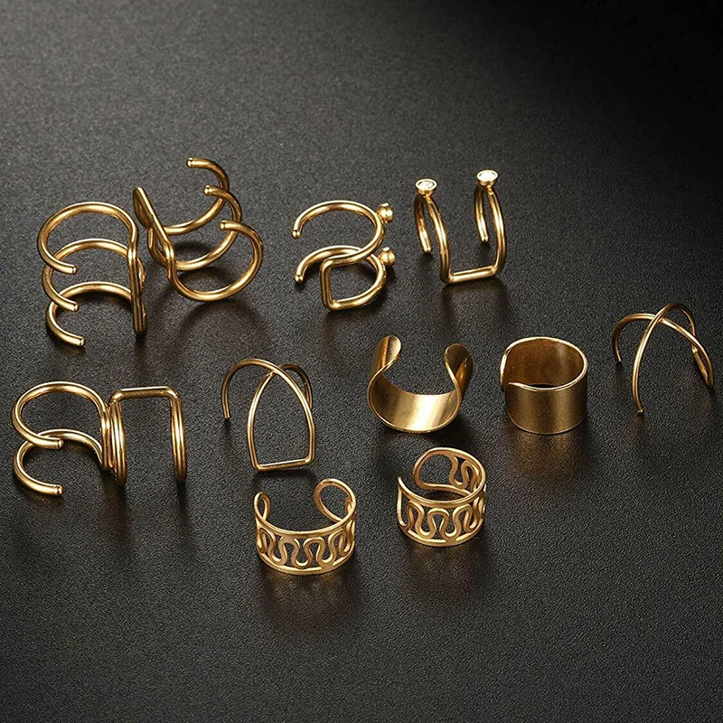 

6 Pairs/Set No Ear Pierced Cartilage Ear Clip Stainless Steel Wrap Earrings Sets