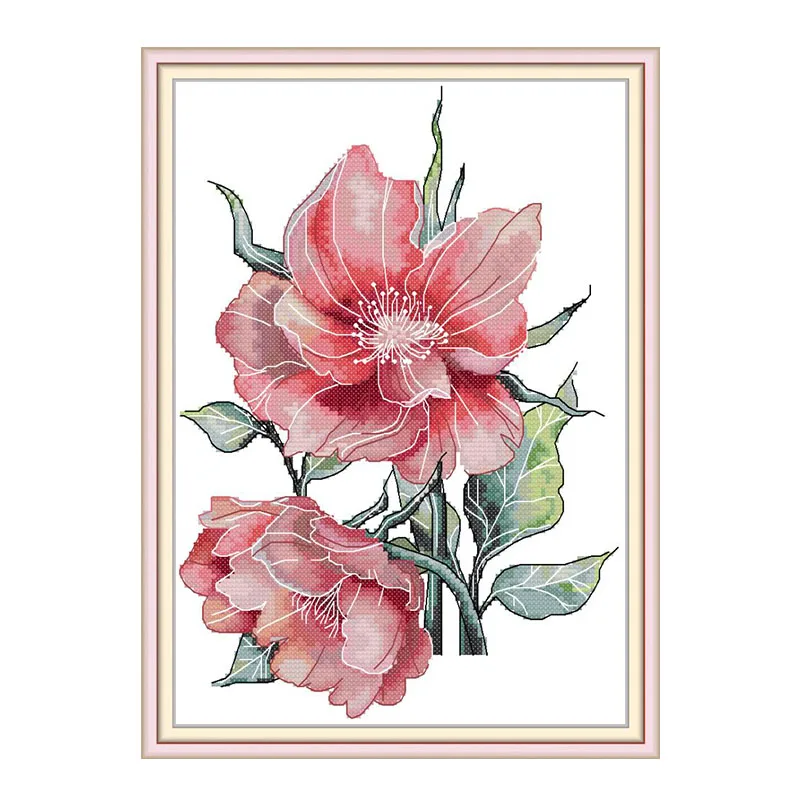 

Two peonies cross stitch kit aida 14ct 11ct count printed canvas stitches embroidery DIY handmade needlework