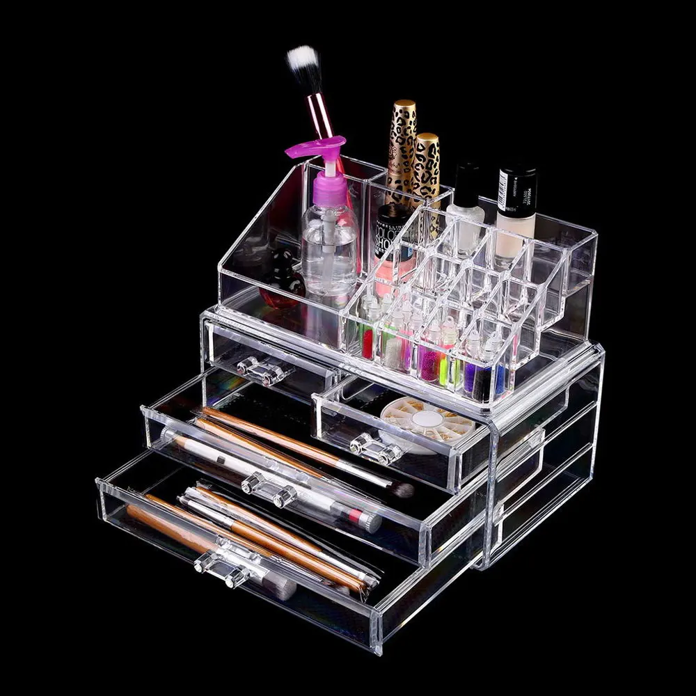 

[US-W]Multi-check & 4 Drawers Integrated Acrylic Makeup Case Cosmetics Organizer Transparent 180821212