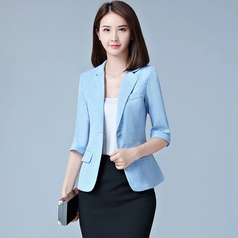 

Fashion Autumn Women Plaid Blazers and Jackets Work Office Lady Suit Slim Ladies Notched Collar Business Female Blazer Coat M347