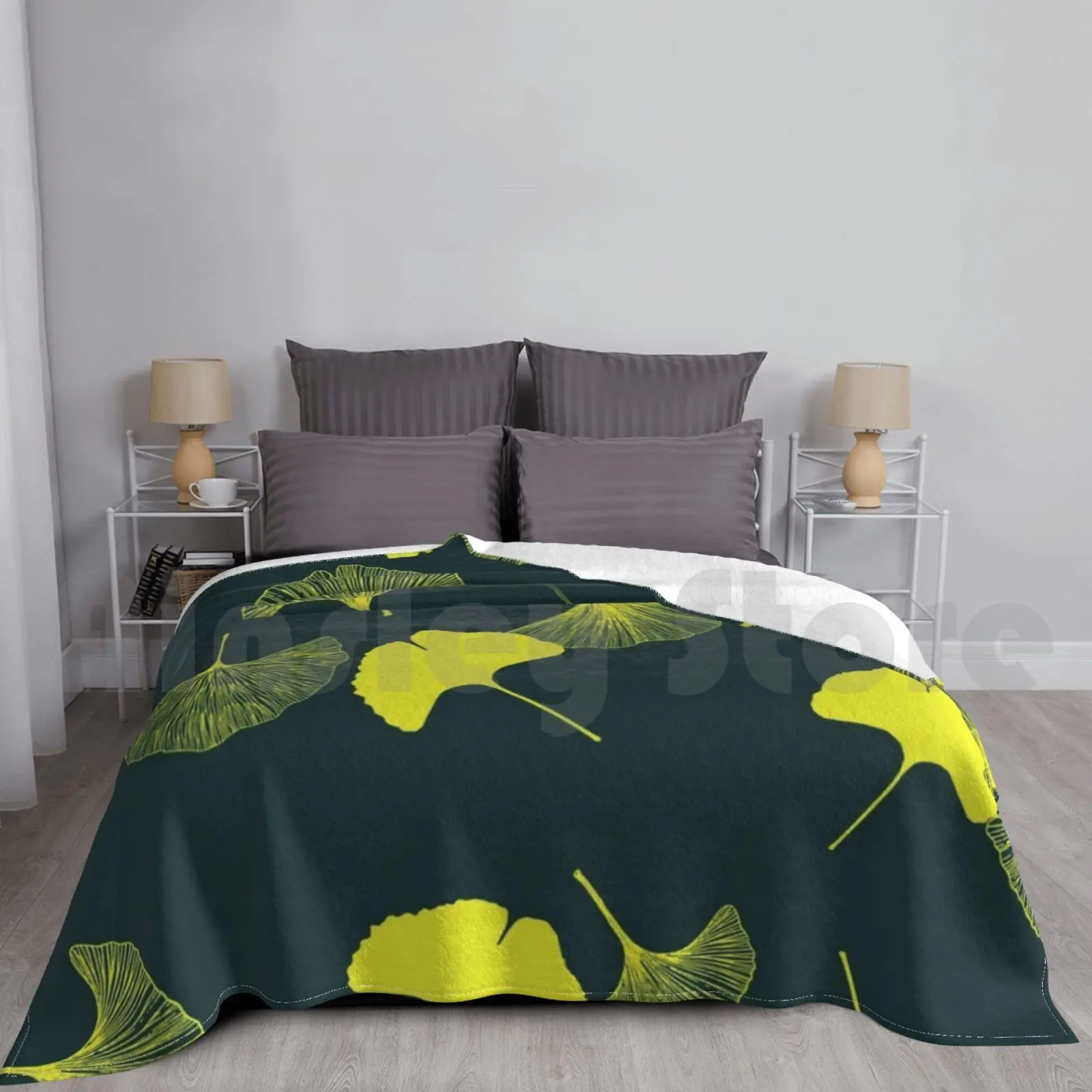 Одеяло в виде листьев гинкго супер мягкое теплое Зеленое одеяло листья природное