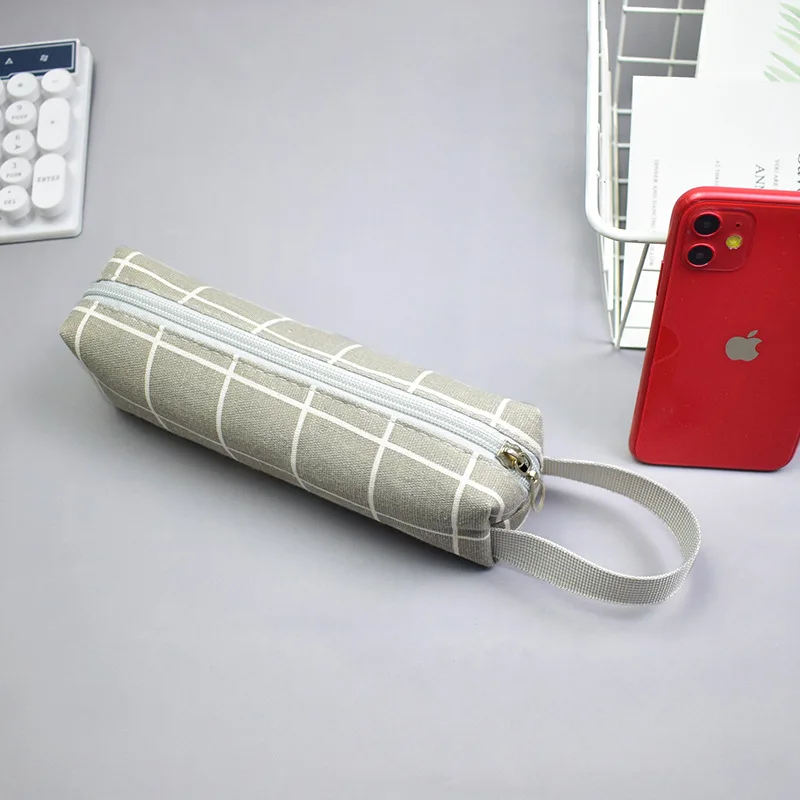 Белый Портативный клетчатый чехол для карандашей мужчин и женщин холщовый