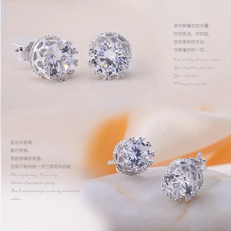 

Fashion crystal zircon crown earrings for women round small earrings Kpop jewelry wholesale