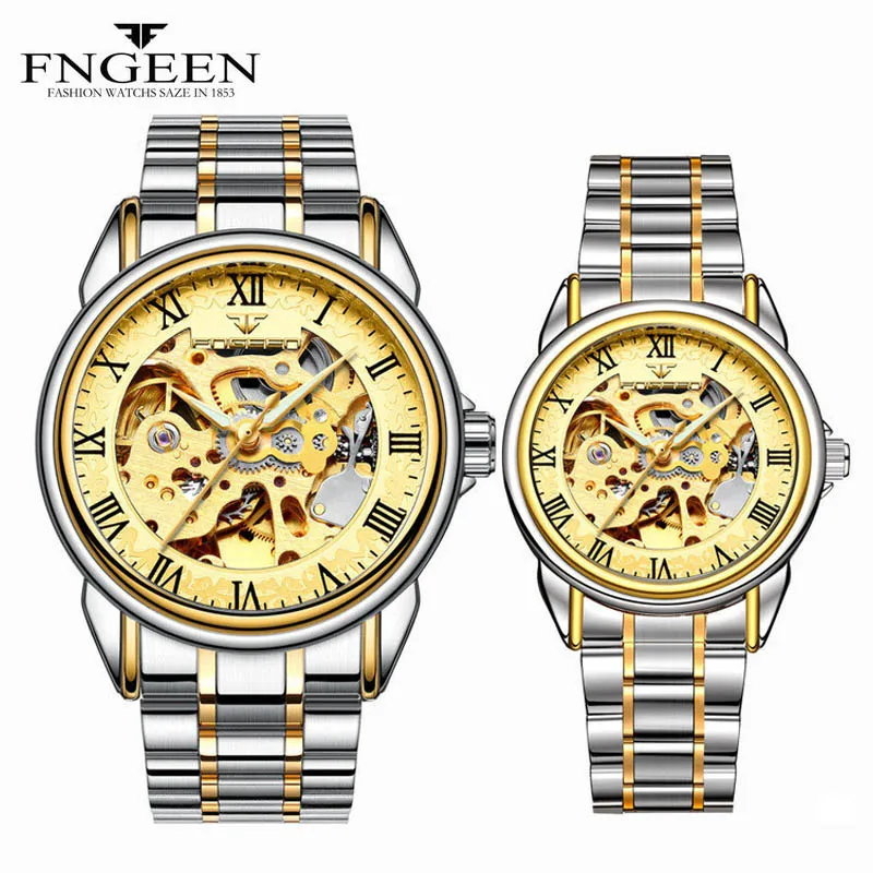 Mechanical Watches for Men and Women Paired Couple Wrist Watches Steel Waterproof Skeleton Self Wind Automatic Watch for Lovers