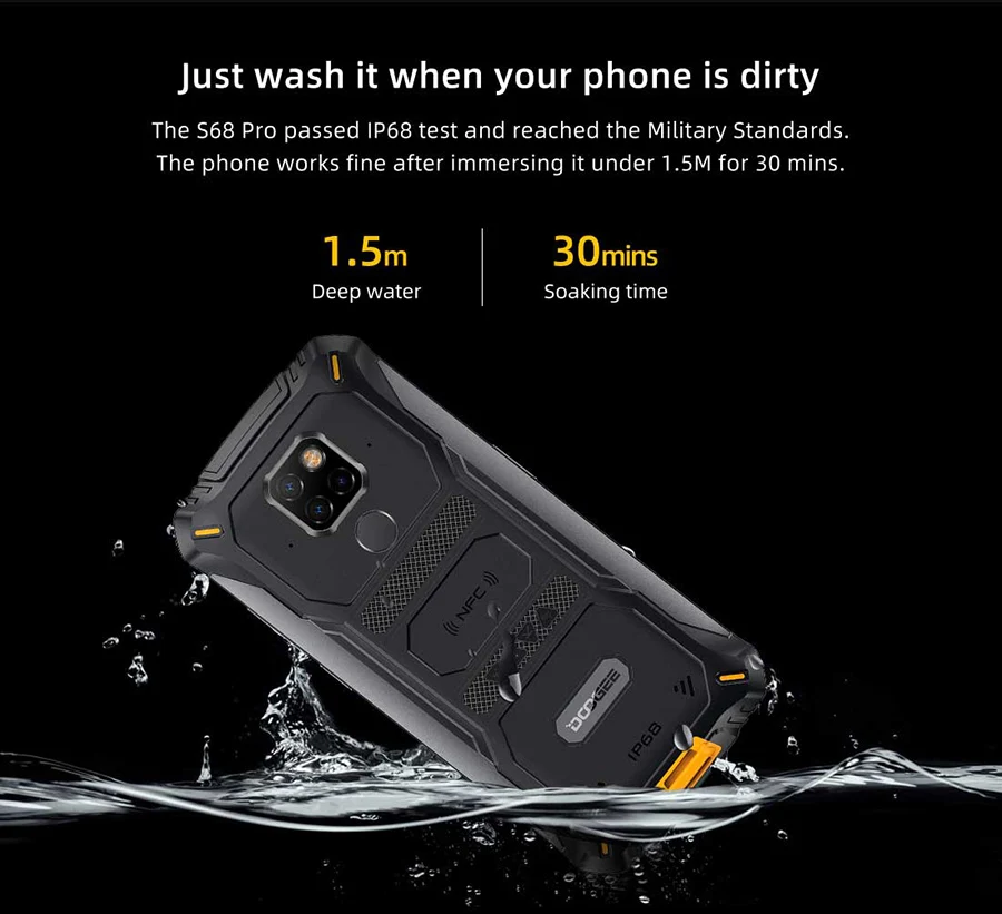 DOOGEE S68 Pro, прочный телефон, IP68, водонепроницаемый, Helio P70, четыре ядра, 6 ГБ, 128 ГБ, Беспроводная зарядка, NFC, 6300 мА/ч, 12V2A, зарядка, 5,84 дюймов, FHD