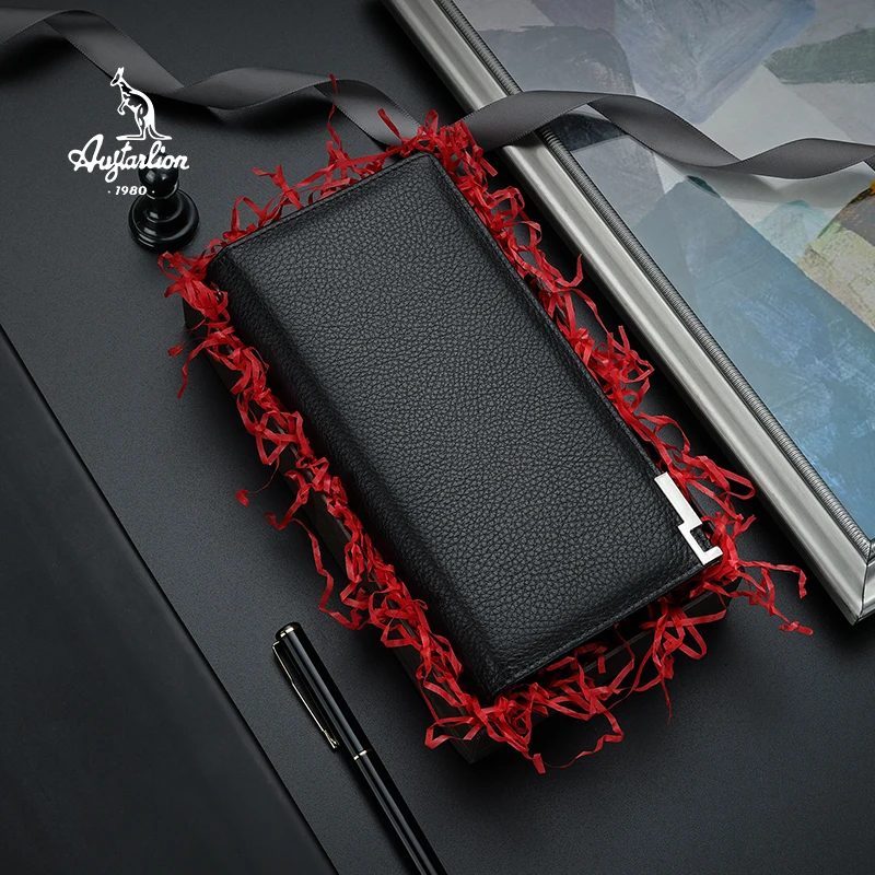 Genuine Leather Purse Men Bifold Long Designer Cash Coin Pocket Card Holder Clutch Bag Vintage Male Wallet Without Boxs | Багаж и сумки