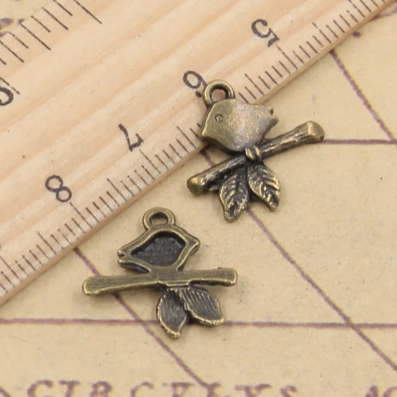 

40pcs Charms Bird Standing Branch 17x16mm Tibetan Bronze Silver Color Pendants Antique Jewelry Making DIY Handmade Craft