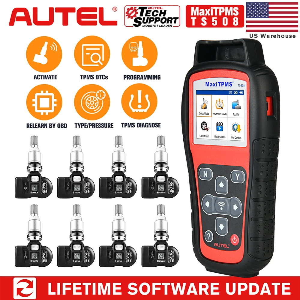 

Autel TS508 диагностический инструмент с 8 шт. 2 в 1 315 + 433 МГц датчик давления в шинах Система мониторинга сервисный инструмент TPMS сенсорный програ...