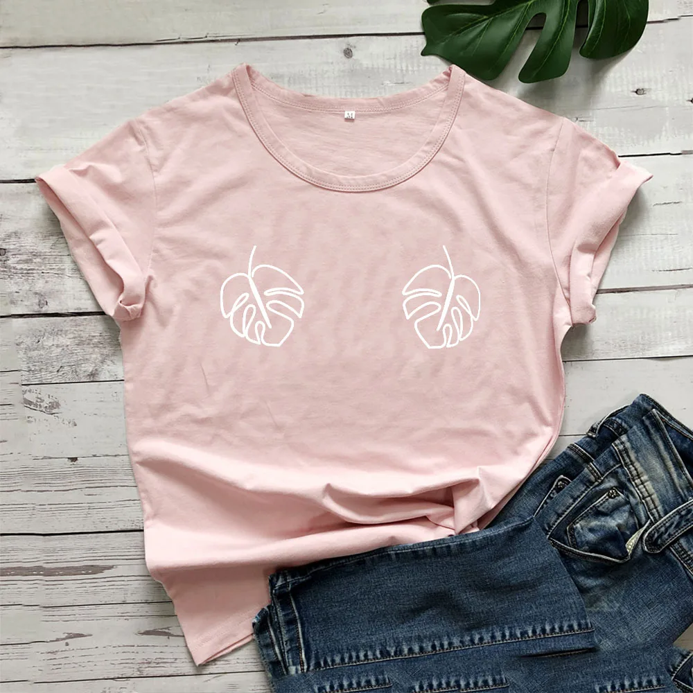 Футболка женская с графическим принтом листьев топ коротким рукавом хлопковая