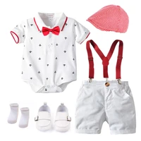 cotton boys summer newborn clothes set birthday dress white infant outfit hat rompers bib shorts shoes socks 6 pcs 0 18m