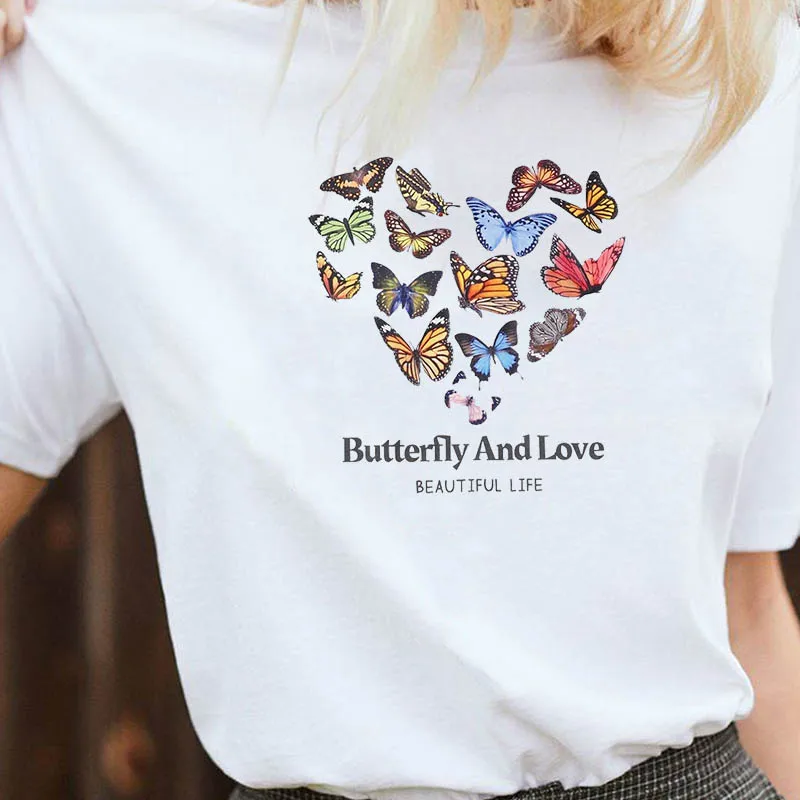 

Butterfly Love Beautiful Life Graphic Tee Kawaii Cute Aesthetics Art T-Shirt For Women Casual Funny Tumblr Hipster Female Tops