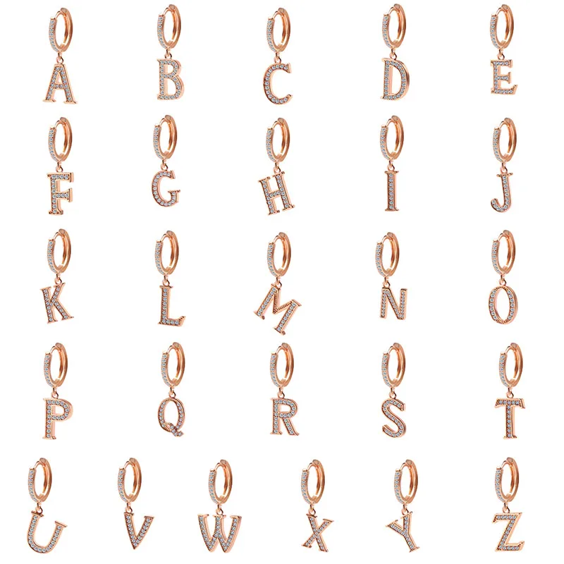 1PC Dainty 26 English Letter Earrings Alphabet CZ Dangle Cartilage Hoop Initial Ear Piercing pendientes for women Men | Украшения и