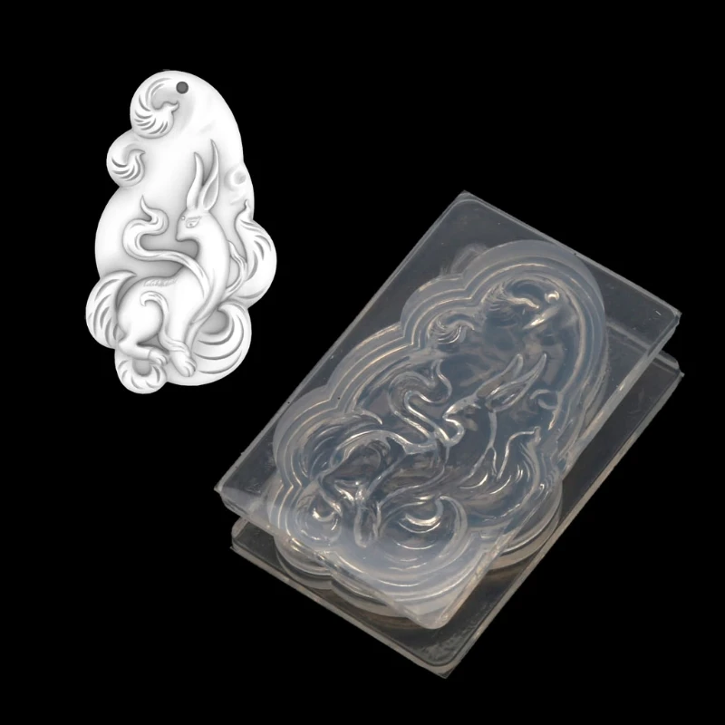 

Chinese Zodiac Jade Rabbit Epoxy Resin Casting Molds Double Side Jade Hare Moon Stone Lucky Amulet Pendant Silicone Mold