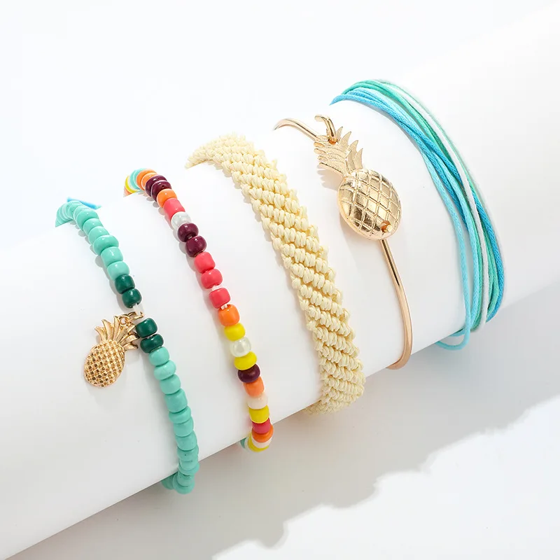 Gold color Bohemian Handmade 4 layers leaf bull head Bracelet Sets Women 2019 New Rope Chain Bracelets Retro Jewelry Accessories | Украшения