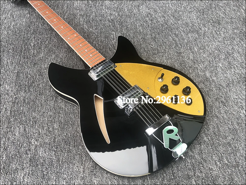 

2019 High quality 12 String Electric Guitar, Ricken 360 Electric Guitar,Black paint body with Golden guards,free shipping