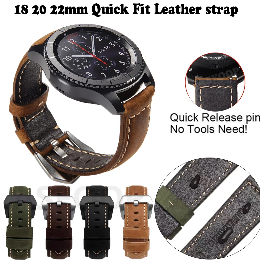 

Ремешок для умных часов Samsung Galaxy Watch 4/Active 2/Gear S3 Frontier, кожаный, 18/20/22 мм