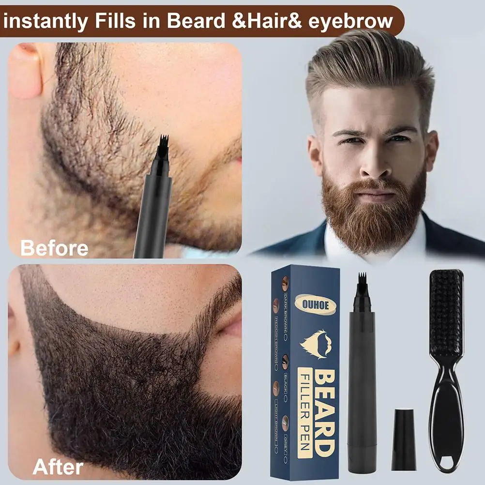 

Waterproof Beard Pen And Beard Brush Filler Pencil Combination Coverage Enhancer Lasting Repair Moustache Shape Eyebrow Tool