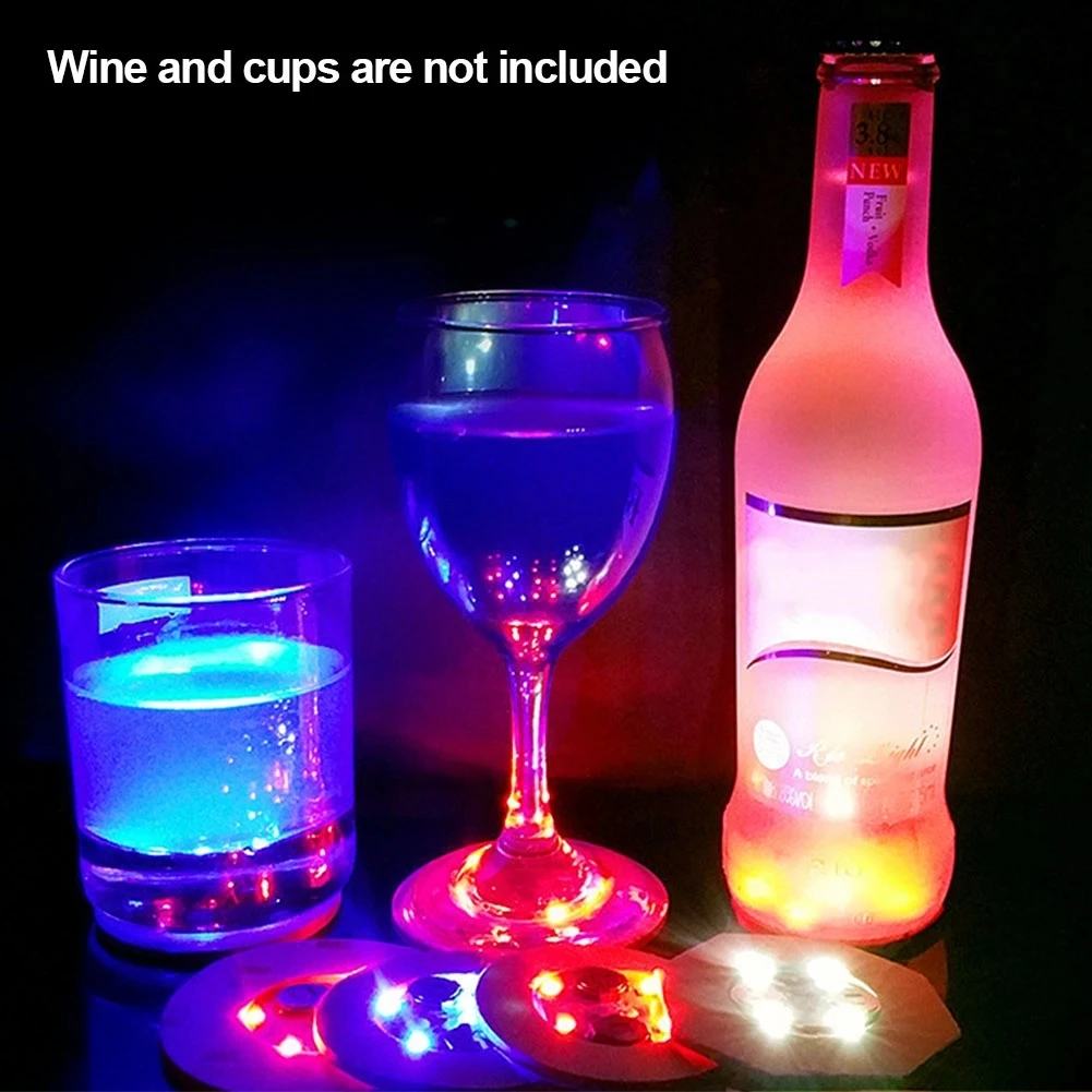 

10pcs Wine Bottle LED Coasters Lights Drinking Glass Color Changing 3 Modes Flat Foam Core Board Nightclub Party Battery Powered