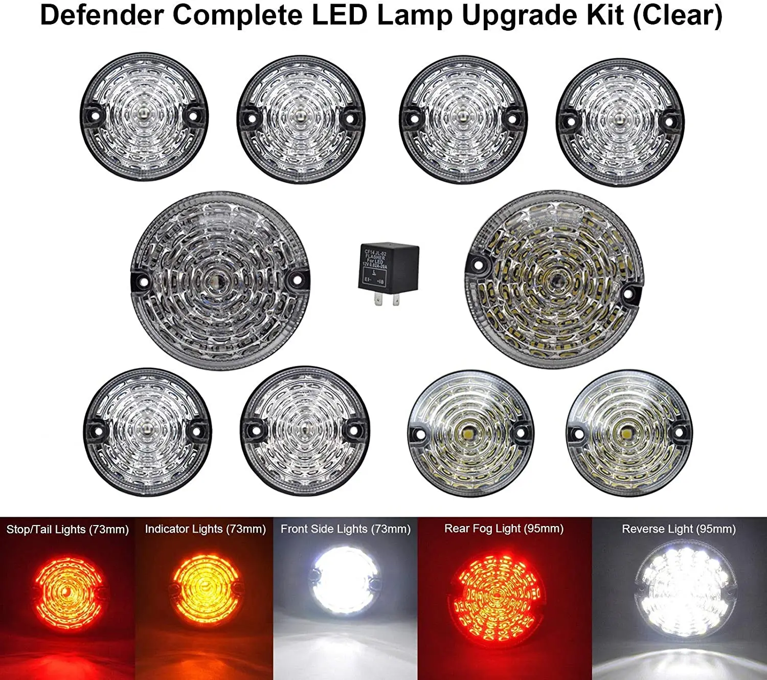 10pcs Clear Lens Multi Front + Rear Fog Lamp Reversing Light Complete LED Defender Upgrade Kit For Land Rover 1990-2016 | Автомобили и
