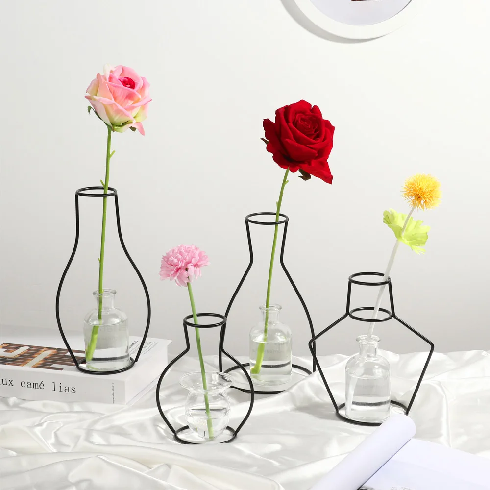 

Retro Iron Line Flowers Vase Metal Plant Holder Modern Solid Home Party Decoration DIY Nordic Styles Table Ornaments 22 Shapes